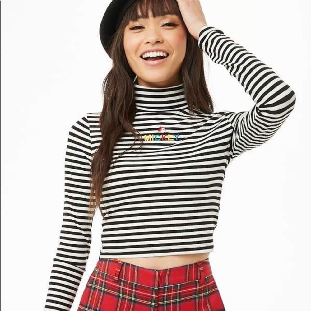 Forever 21 Disney Mickey Mouse Striped Crop
